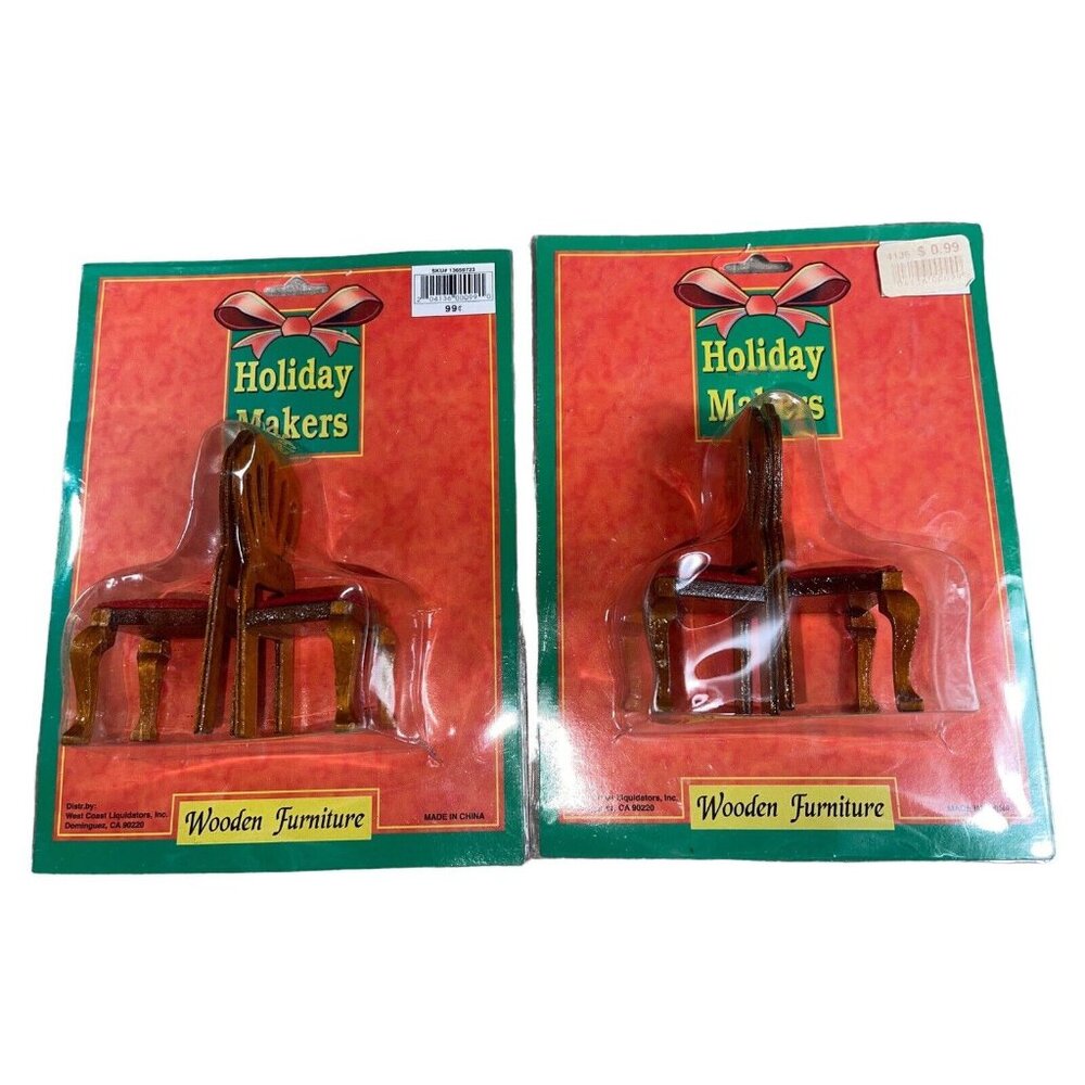 New Vintage Wood Mini Chair Miniature Furniture Dollhouse 4 Chairs